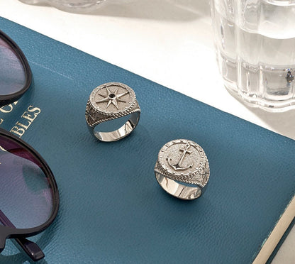 Gental Gems by Karat Kings | Exclusive Signet Style Compass Ring, Sterling Silver  Ring | Jewellery for Men| With Certificate of Authenticity and  Hallmark