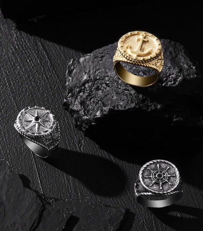 Gental Gems by Karat Kings | Exclusive Signet Style Compass Ring, Sterling Silver  Ring | Jewellery for Men| With Certificate of Authenticity and  Hallmark