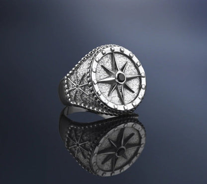 Gental Gems by Karat Kings | Exclusive Signet Style Compass Ring, Sterling Silver  Ring | Jewellery for Men| With Certificate of Authenticity and  Hallmark