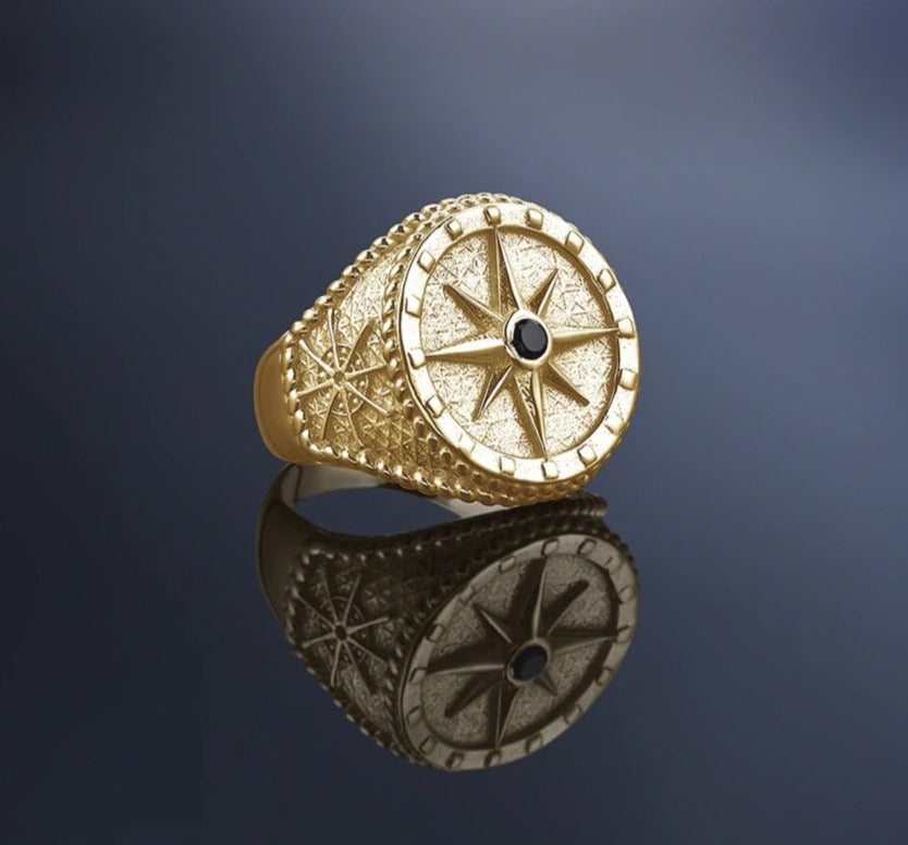 Gental Gems by Karat Kings | Exclusive Signet Style Compass Ring, Sterling Silver  Ring | Jewellery for Men| With Certificate of Authenticity and  Hallmark