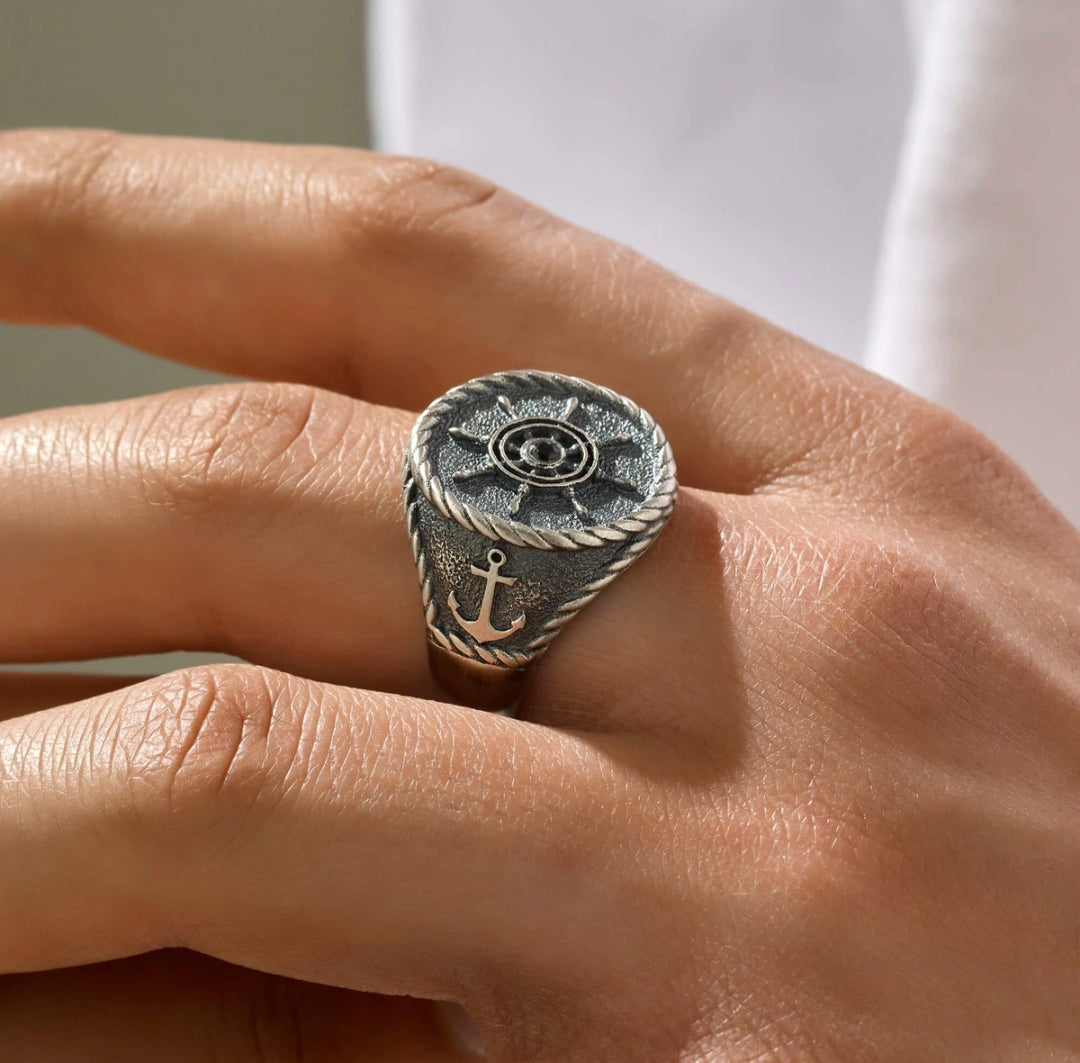 Gental Gems by Karat Kings | Exclusive Signet Style Rudder Ring for Men, Oxidized Sterling Silver  Ring | Jewellery for Men| With Certificate of Authenticity and  Hallmark