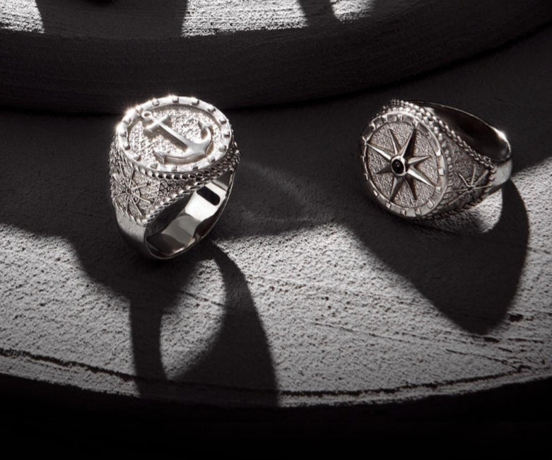 Gental Gems by Karat Kings | Exclusive Signet Style Compass Ring, Sterling Silver  Ring | Jewellery for Men| With Certificate of Authenticity and  Hallmark