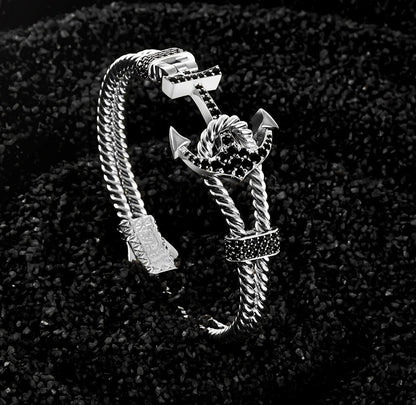 Gental Gems by Karat Kings | Twined Solid Anchor Bangle Bracelet for Men,  Sterling Silver/  Micron Gold Plated Silver Bracelet