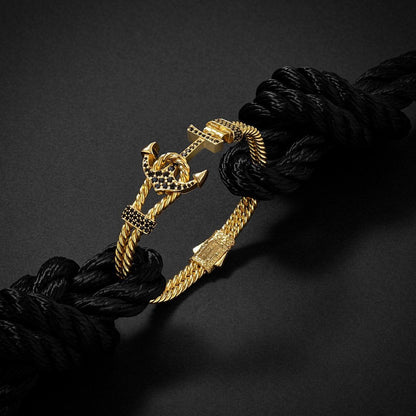 Gental Gems by Karat Kings | Twined Solid Anchor Bangle Bracelet for Men,  Sterling Silver/  Micron Gold Plated Silver Bracelet