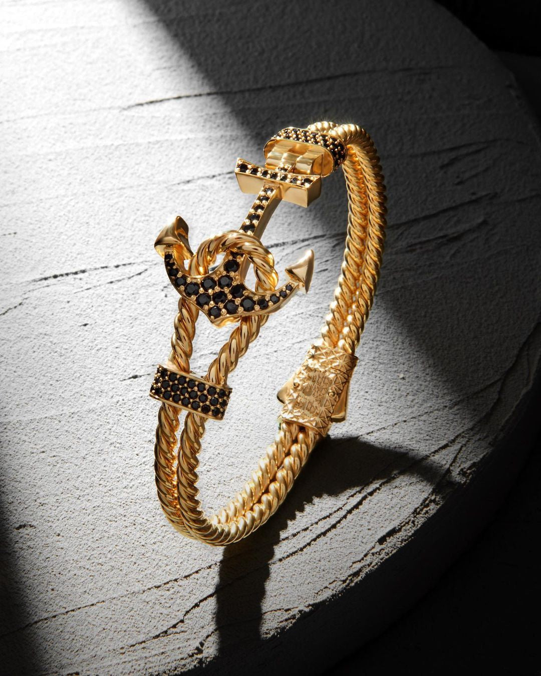 Gental Gems by Karat Kings | Twined Solid Anchor Bangle Bracelet for Men,  Sterling Silver/  Micron Gold Plated Silver Bracelet