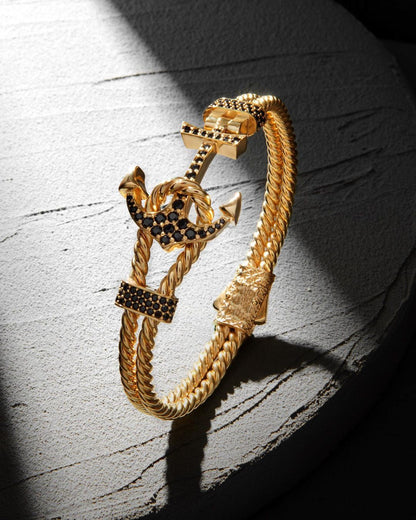 Gental Gems by Karat Kings | Twined Solid Anchor Bangle Bracelet for Men,  Sterling Silver/  Micron Gold Plated Silver Bracelet