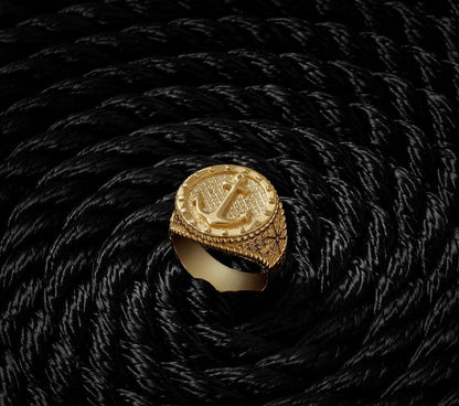 Gental Gems by Karat Kings | Exclusive 22k Gold Plated Signet Style Sailor's Anchor Ring, Sterling Silver  Ring | Jewellery for Men| With Certificate of Authenticity and  Hallmark