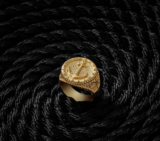 Gental Gems by Karat Kings | Exclusive 22k Gold Plated Signet Style Sailor's Anchor Ring, Sterling Silver  Ring | Jewellery for Men| With Certificate of Authenticity and  Hallmark