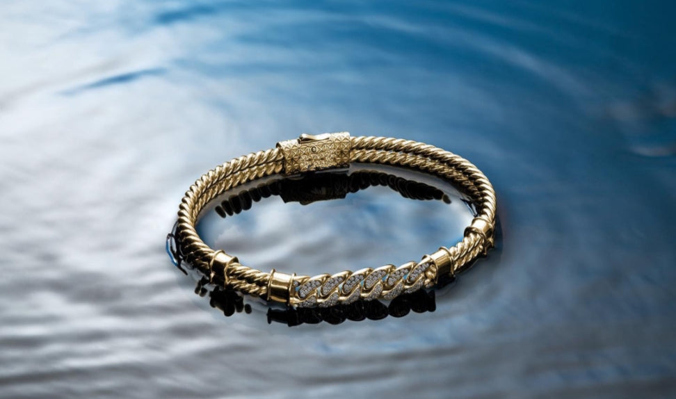 Gental Gems by Karat Kings | Exclusive Iced Cuban Links Twined Bangle Bracelet for Men,  Sterling Silver  Micron Gold Plated Bracelet