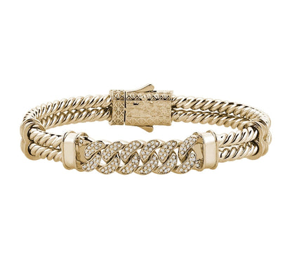 Gental Gems by Karat Kings | Exclusive Iced Cuban Links Twined Bangle Bracelet for Men,  Sterling Silver  Micron Gold Plated Bracelet