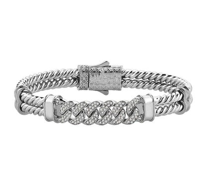 Gental Gems by Karat Kings | Exclusive Iced Cuban Links Twined Bangle Bracelet for Men,  Sterling Silver  Micron Gold Plated Bracelet