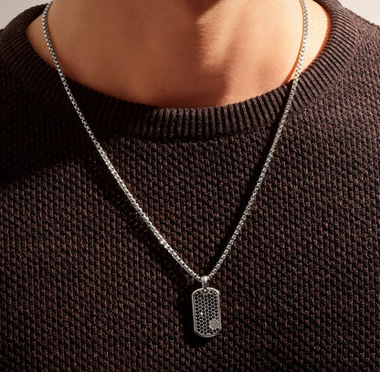 Gental Gems by Karat Kings | Unique Designed Paved Tag Pendant Studded with Black Zircons |  Gold Micron Plated  Sterling Silver Pendant