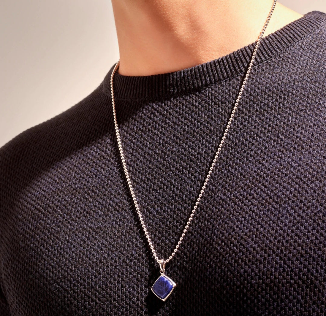 Gental Gems by Karat Kings | Unique Designed Silver Pendant in Natural Sodalite for Men,  Sterling Silver Pendant