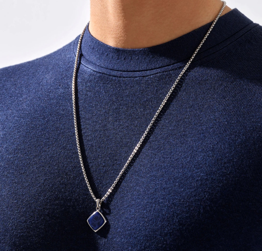 Gental Gems by Karat Kings | Unique Designed Silver Pendant in Natural Sodalite for Men,  Sterling Silver Pendant