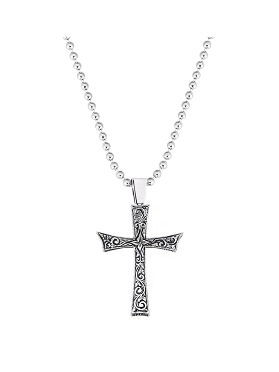 Gental Gems by Karat Kings | Unique Classic Cross Pendant with Engraved Design,  Sterling Silver Pendant