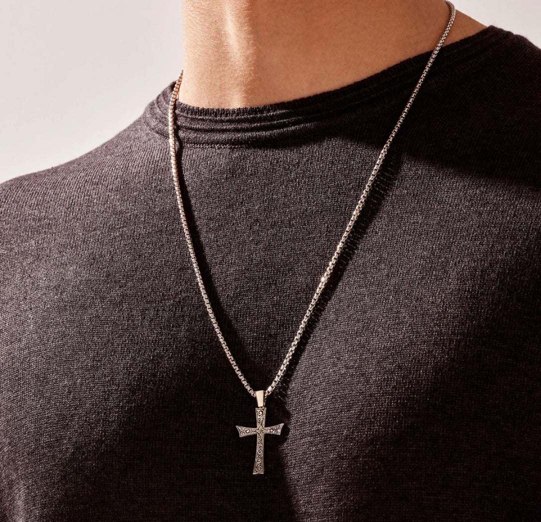 Gental Gems by Karat Kings | Unique Classic Cross Pendant with Engraved Design,  Sterling Silver Pendant