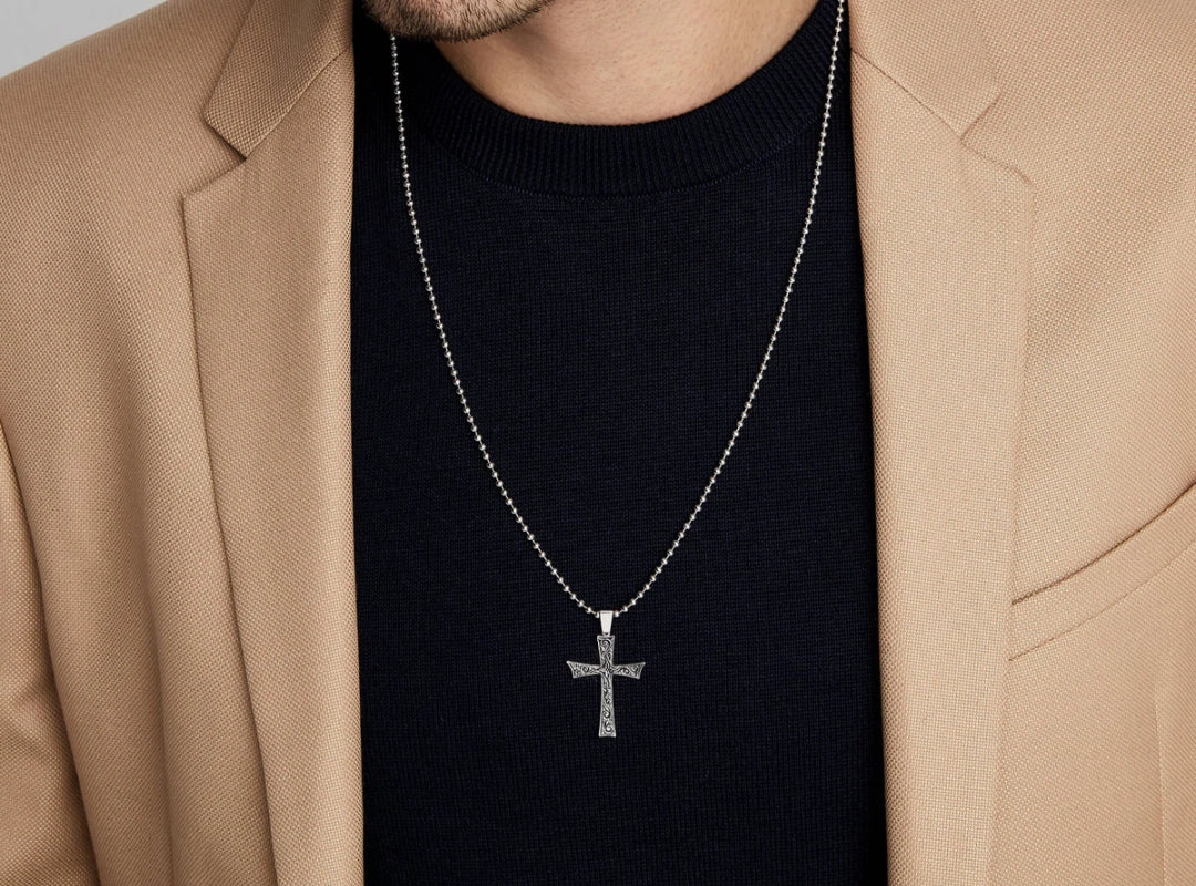 Gental Gems by Karat Kings | Unique Classic Cross Pendant with Engraved Design,  Sterling Silver Pendant
