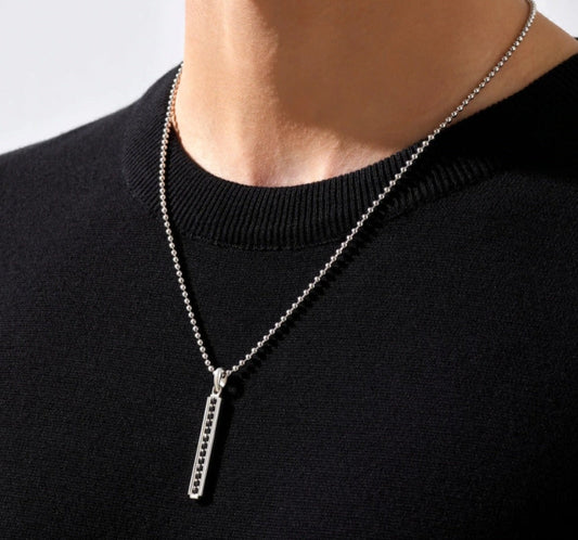 Gental Gems by Karat Kings | Unique Designed Line Pendant Studded with Black Zircons |  Sterling Silver Pendant | Men's Jewelry | With Certificate of Authenticity and  Hallmark