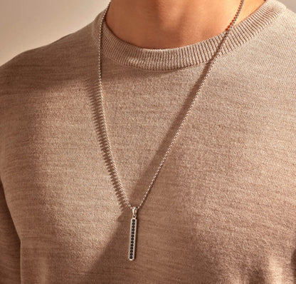 Gental Gems by Karat Kings | Unique Designed Line Pendant Studded with Black Zircons |  Sterling Silver Pendant