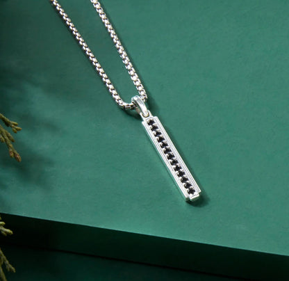 Gental Gems by Karat Kings | Unique Designed Line Pendant Studded with Black Zircons |  Sterling Silver Pendant