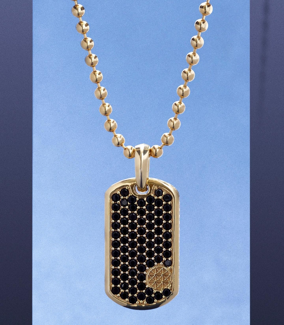 Gental Gems by Karat Kings | Unique Designed Paved Tag Pendant Studded with Black Zircons |  Gold Micron Plated  Sterling Silver Pendant