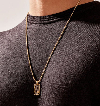Gental Gems by Karat Kings | Unique Designed Paved Tag Pendant Studded with Black Zircons |  Gold Micron Plated  Sterling Silver Pendant