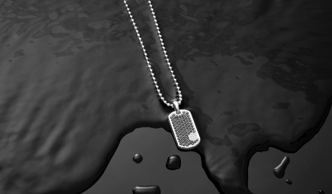 Gental Gems by Karat Kings | Unique Designed Paved Tag Pendant Studded with Black Zircons |  Gold Micron Plated  Sterling Silver Pendant