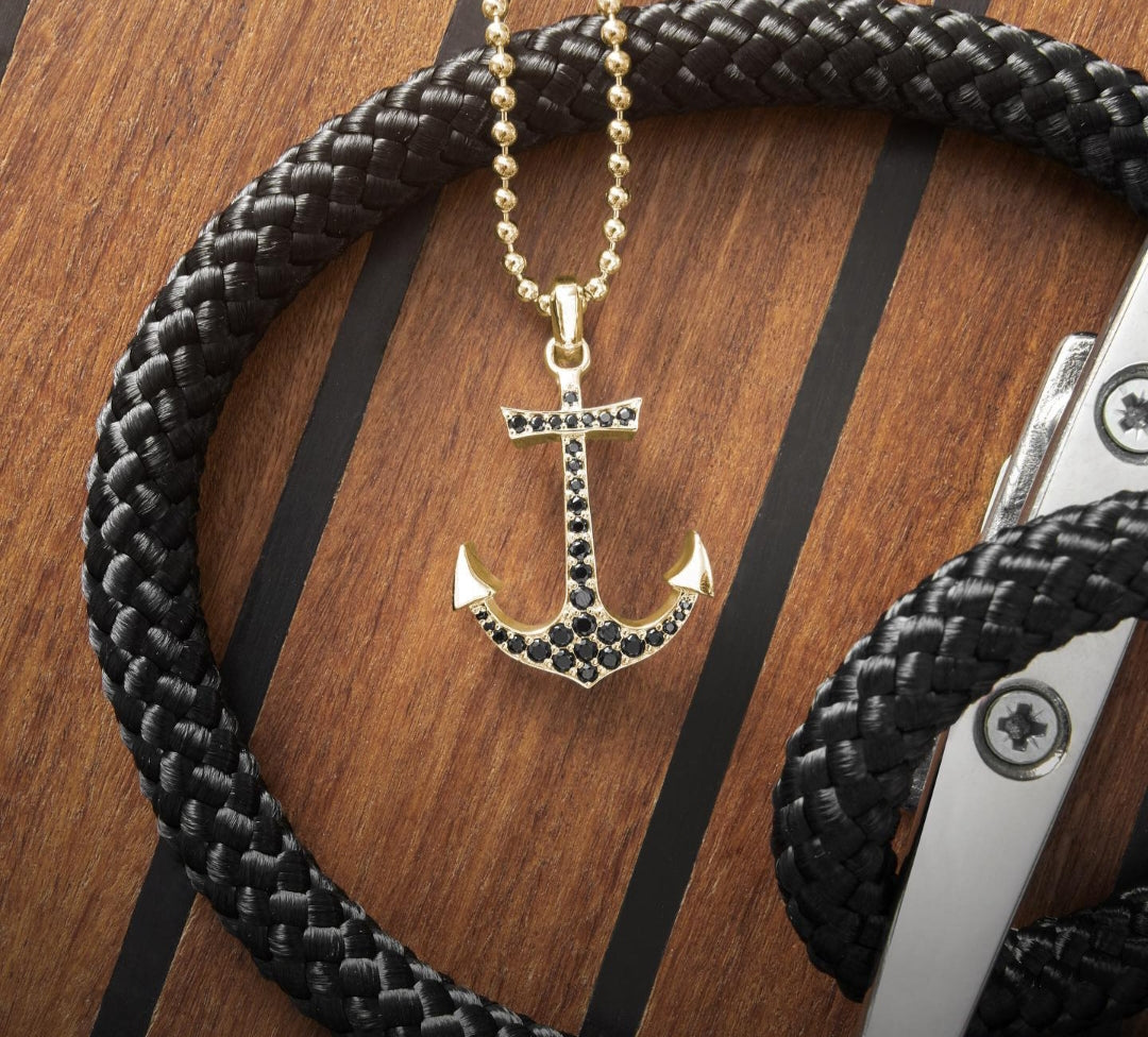 Gental Gems by Karat Kings | Unique Designed Sailor's Anchor Pendant Studded with Black Zircons for Men,  Sterling Silver Pendant | Men's Jewelry | With Certificate of Authenticity and  Hallmark