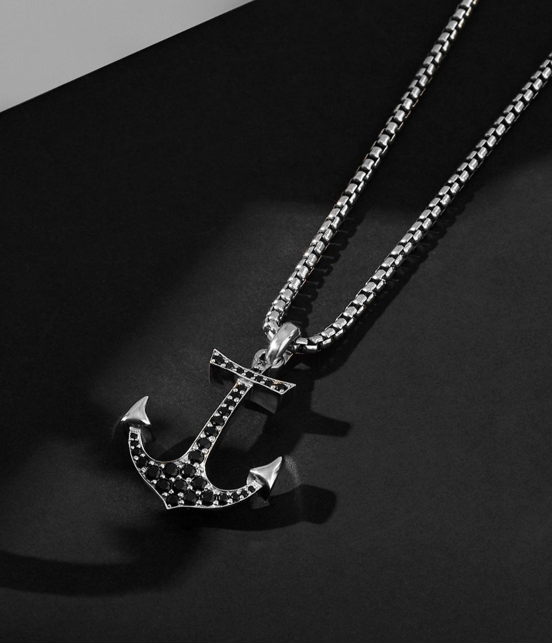Gental Gems by Karat Kings | Unique Designed Sailor's Anchor Pendant Studded with Black Zircons for Men,  Sterling Silver Pendant | Men's Jewelry | With Certificate of Authenticity and  Hallmark