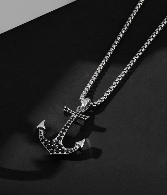 Gental Gems by Karat Kings | Unique Designed Sailor's Anchor Pendant Studded with Black Zircons for Men,  Sterling Silver Pendant | Men's Jewelry | With Certificate of Authenticity and  Hallmark