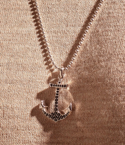 Gental Gems by Karat Kings | Unique Designed Sailor's Anchor Pendant Studded with Black Zircons for Men,  Sterling Silver Pendant | Men's Jewelry | With Certificate of Authenticity and  Hallmark