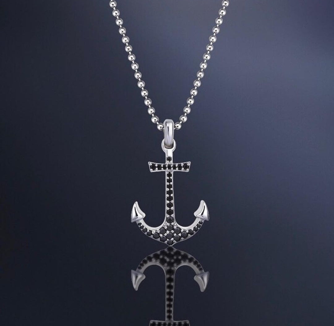 Gental Gems by Karat Kings | Unique Designed Sailor's Anchor Pendant Studded with Black Zircons for Men,  Sterling Silver Pendant | Men's Jewelry | With Certificate of Authenticity and  Hallmark