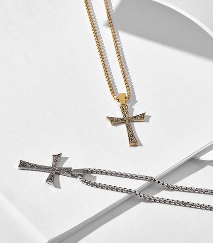 Gental Gems by Karat Kings | Unique Classic Cross Pendant with Engraved Design,  Sterling Silver Pendant