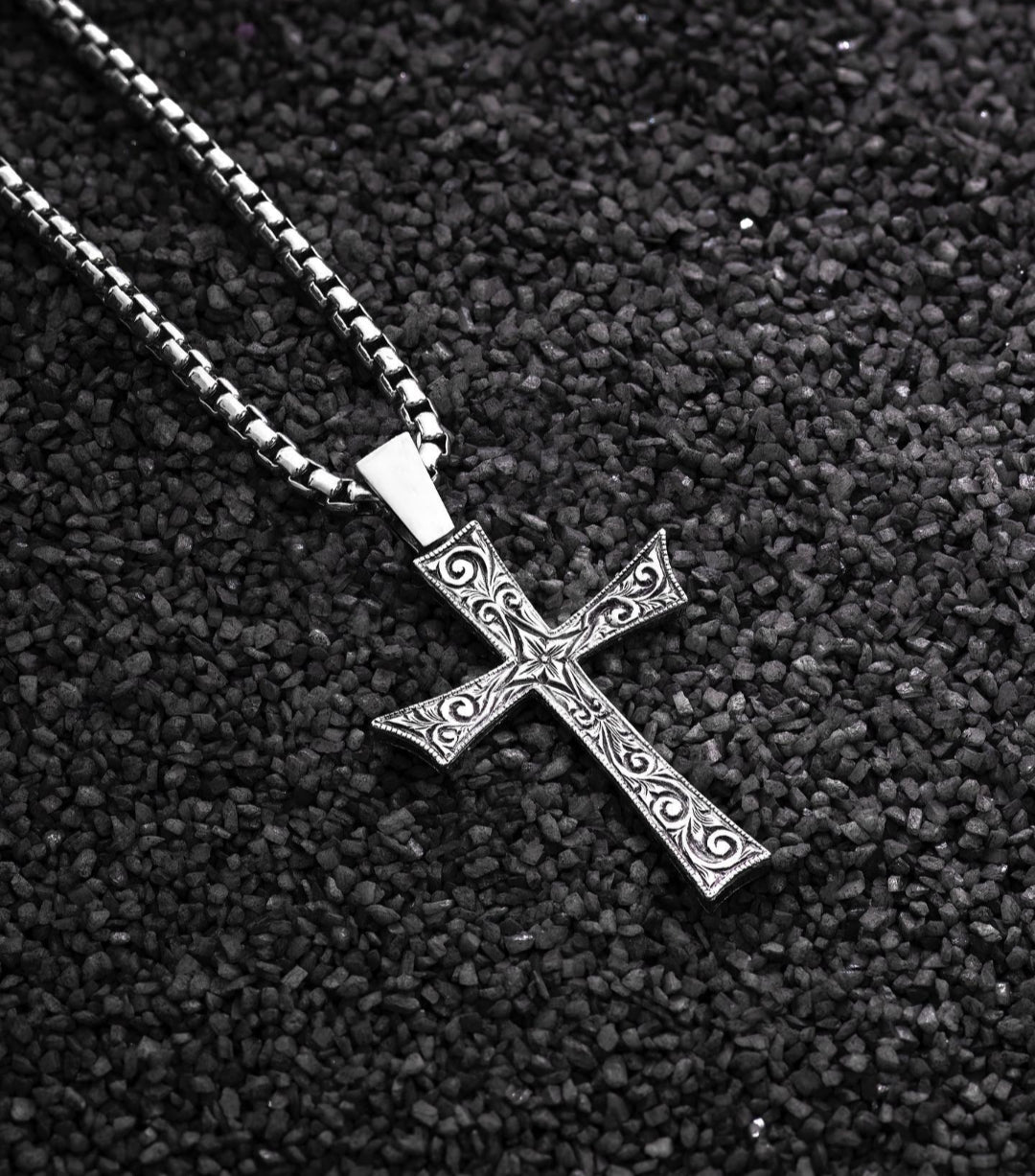 Gental Gems by Karat Kings | Unique Classic Cross Pendant with Engraved Design,  Sterling Silver Pendant