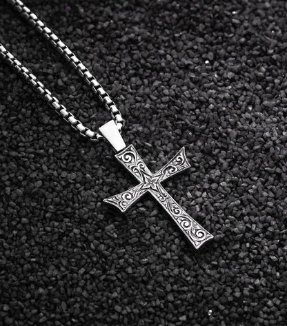 Gental Gems by Karat Kings | Unique Classic Cross Pendant with Engraved Design,  Sterling Silver Pendant