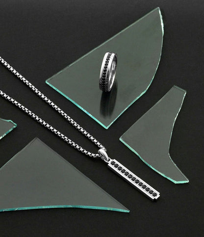 Gental Gems by Karat Kings | Unique Designed Line Pendant Studded with Black Zircons |  Sterling Silver Pendant