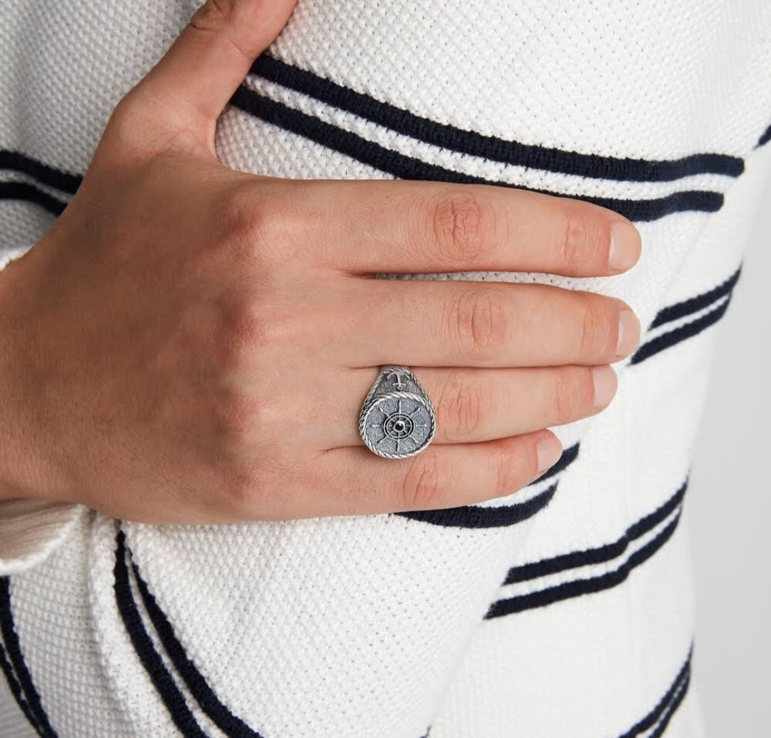 Gental Gems by Karat Kings | Exclusive Signet Style Rudder Ring for Men, Oxidized Sterling Silver  Ring | Jewellery for Men| With Certificate of Authenticity and  Hallmark