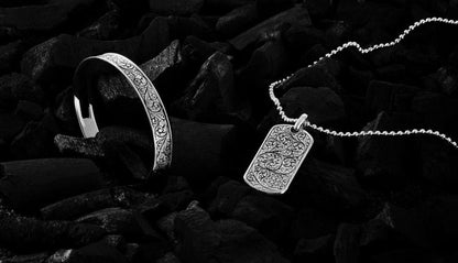 Gental Gems by Karat Kings | Unique Samurai Engraved Tag Pendant for Men |  Gold Micron Plated  Sterling Silver Pendant
