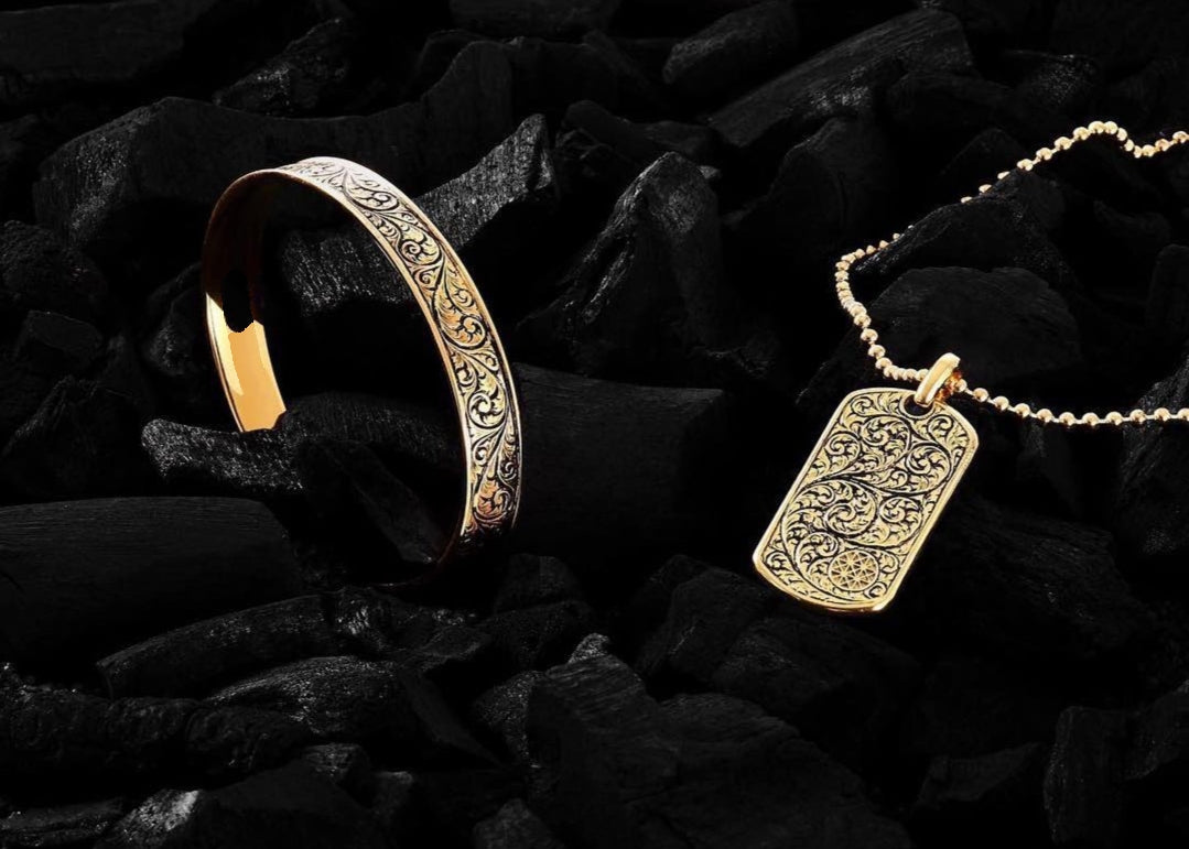 Gental Gems by Karat Kings | Unique Samurai Engraved Tag Pendant for Men |  Gold Micron Plated  Sterling Silver Pendant
