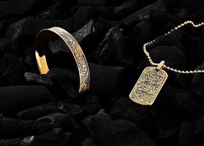 Gental Gems by Karat Kings | Unique Samurai Engraved Tag Pendant for Men |  Gold Micron Plated  Sterling Silver Pendant