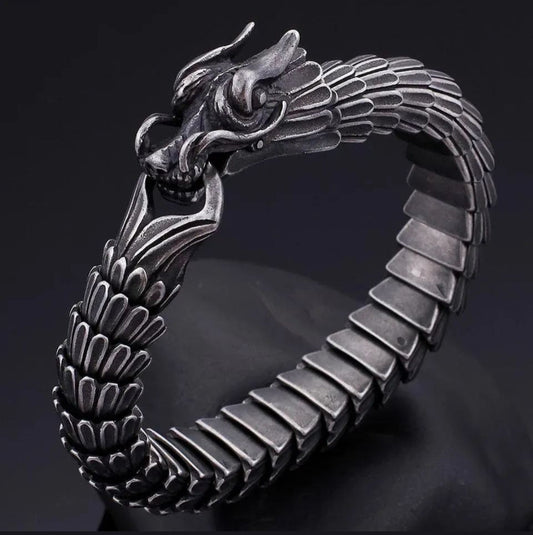 Unique Vintage Dark/Light Oxidized Dragon Bracelet |  Sterling Silver Dark/Light Oxidized Bracelet | Unisex Jewelry | With Certificate of Authenticity and  Hallmark
