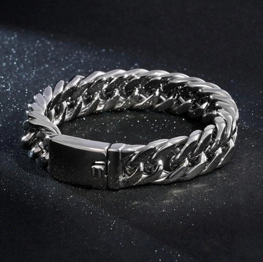 16mm wide, Solid Unique Retro 3 link Cuban High Polished Bracelet for Men | 999 Pure Silver Bracelet | With Certificate of Authenticity and  Hallmark