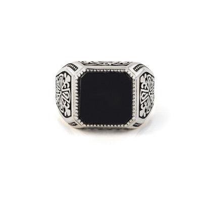 Gental Gems by Karat Kings | Unique Turkish Style Ring with Natural Black Onyx |  Sterling Silver Oxidized Ring