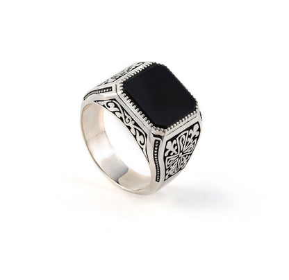 Gental Gems by Karat Kings | Unique Turkish Style Ring with Natural Black Onyx |  Sterling Silver Oxidized Ring
