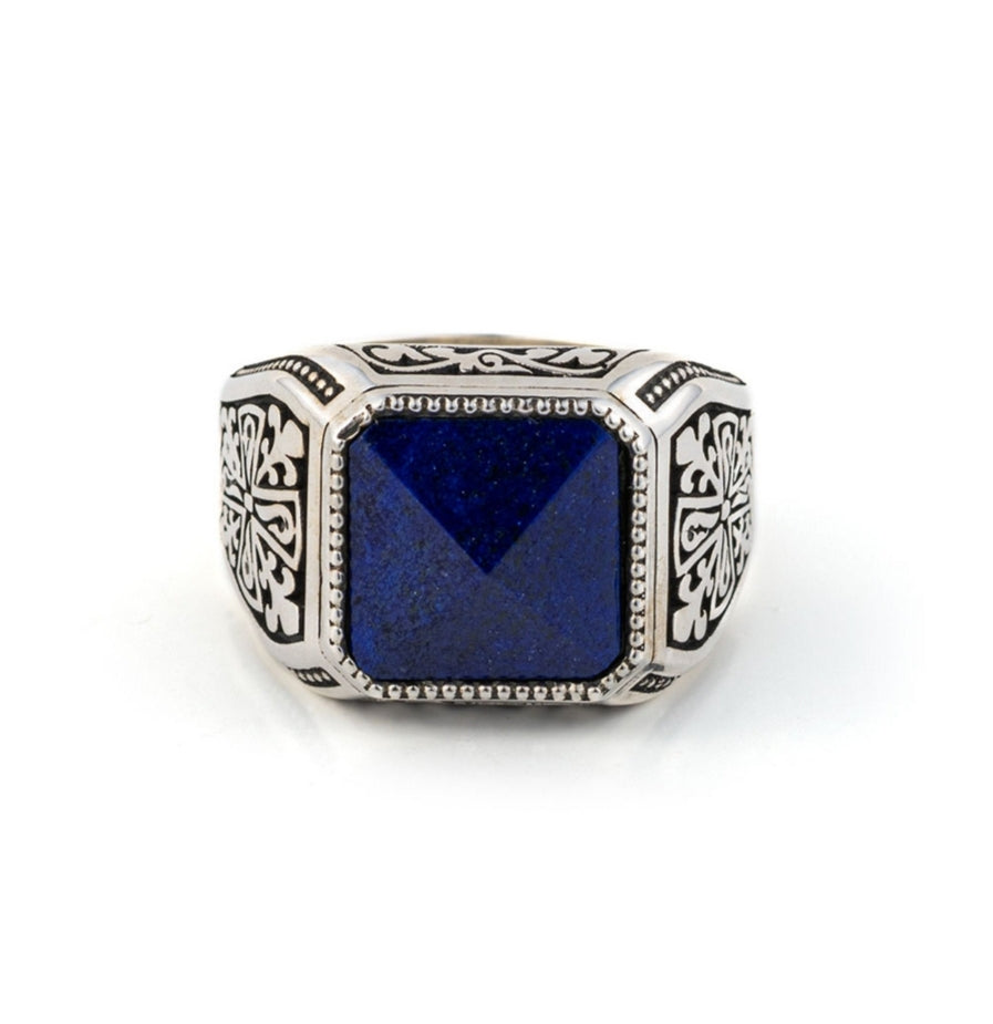 Gental Gems by Karat Kings | Unique Turkish Style Ring with Natural Lapis Lazuli |  Sterling Silver Oxidized Ring | Men's Jewelry | With Certificate of Authenticity and  Hallmark