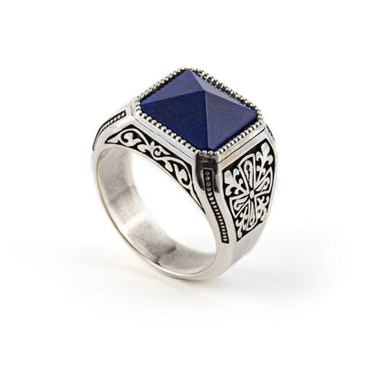 Gental Gems by Karat Kings | Unique Turkish Style Ring with Natural Lapis Lazuli |  Sterling Silver Oxidized Ring | Men's Jewelry | With Certificate of Authenticity and  Hallmark