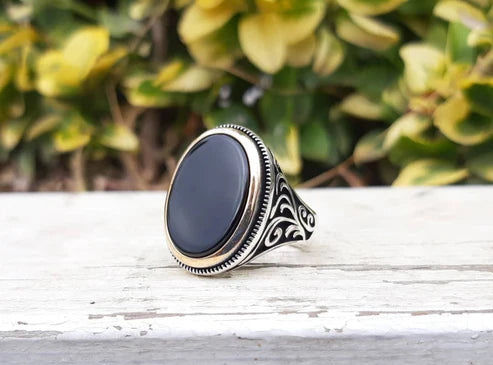 Turkish Black Onyx Gemstone Handmade Special Design Men's Ring