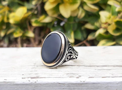 Turkish Black Onyx Gemstone Handmade Special Design Men's Ring