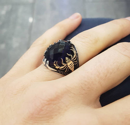 Gental Gems by Karat Kings | Unique Turkish Style Scorpion Ring with Faceted Black Zircon |  Sterling Silver Oxidized Zodiac Ring | Men's Jewelry | With Certificate of Authenticity and  Hallmark