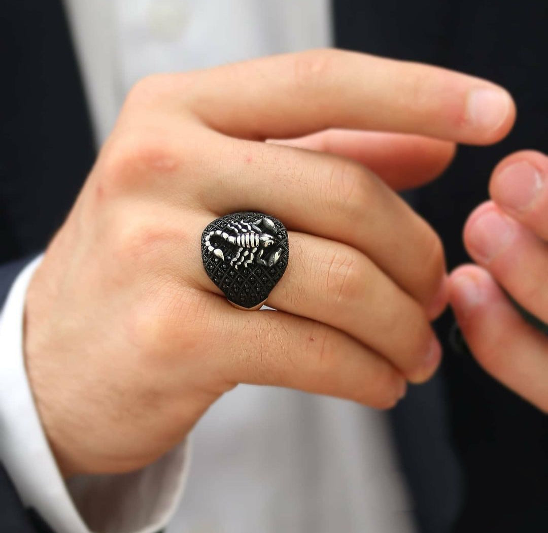 Gental Gems by Karat Kings | Unique Turkish Style Oxidised Silver Ring with Black Zircon|  Sterling Silver Oxidized Ring | Men's Jewelry | With Certificate of Authenticity and  Hallmark